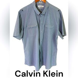 Calvin Klein-Men’s XXL slim fit button down shirt. Blue/white check. Sharp! EUC!
